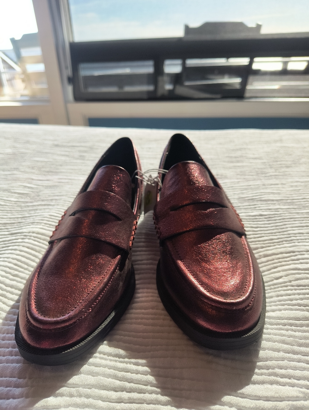 A New Day Metallic Red Penny Loafers Party Shoes Sz 8 Target Shiny Flats Preppy